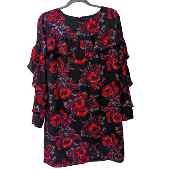 Halogen Floral Ruffled Long Bell Sleeve Shift Dress Size Medium - Picture 1 of 9